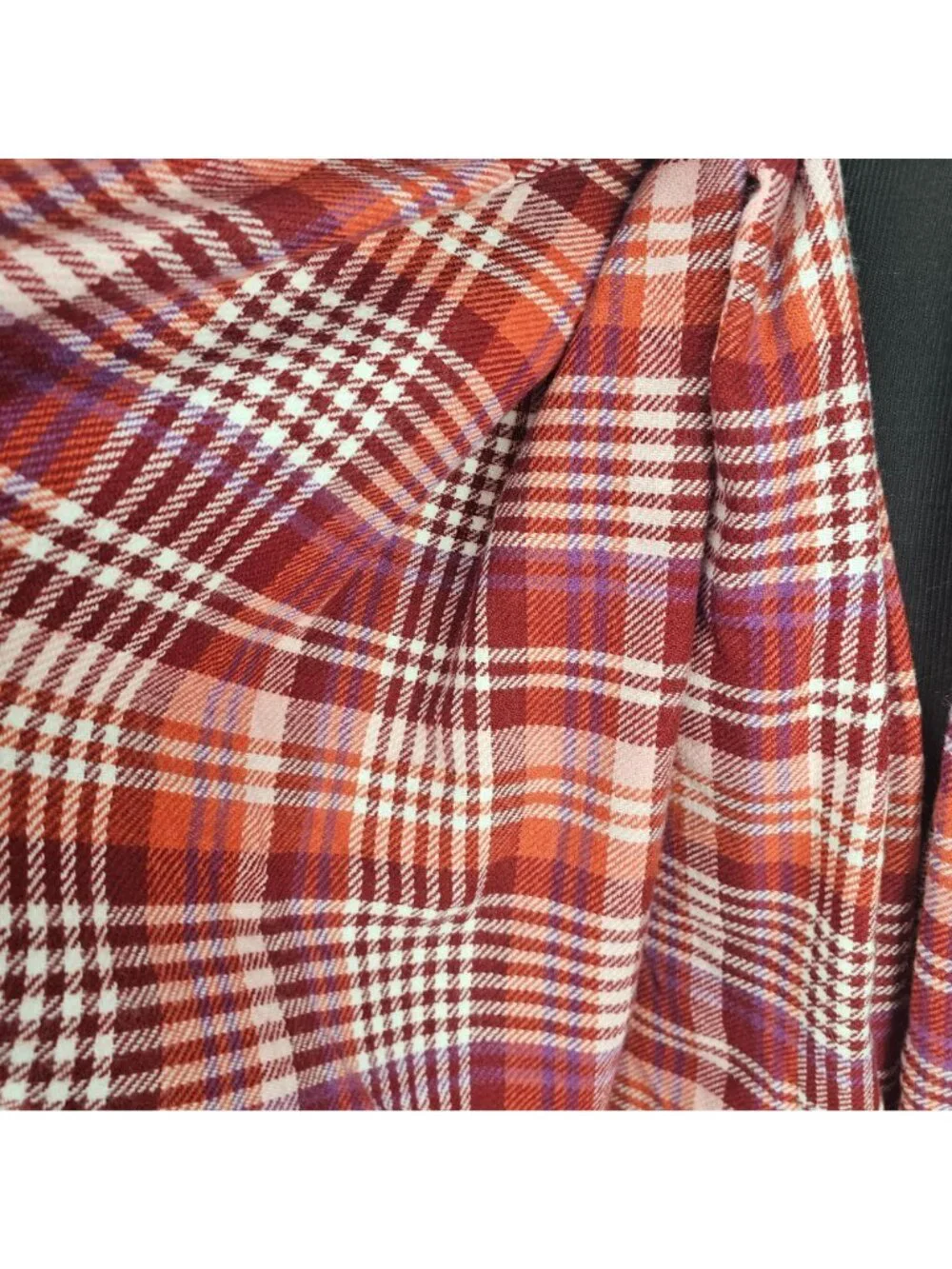 Joan Rivers Plaid Red & Orange Scarf Blanket Wrap Frayed Edges